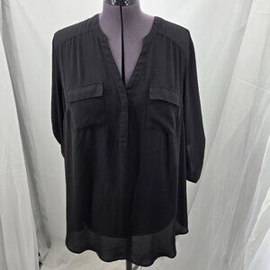 810-5 Torrid Black Chiffon Harper ¾ sleeve hi-low Tunic Blouse Size 1 14/16